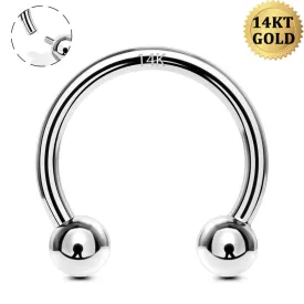 14k White Gold 16G Internally Threaded Ball End Horseshoe Circular Barbell