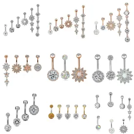 2/4/5/6/7Pcs/Set Surgical Steel Piercings  14G Navel Piercings Belly Button Piercing Dangle Earrings Belly Bar Sexy Body Jewelry