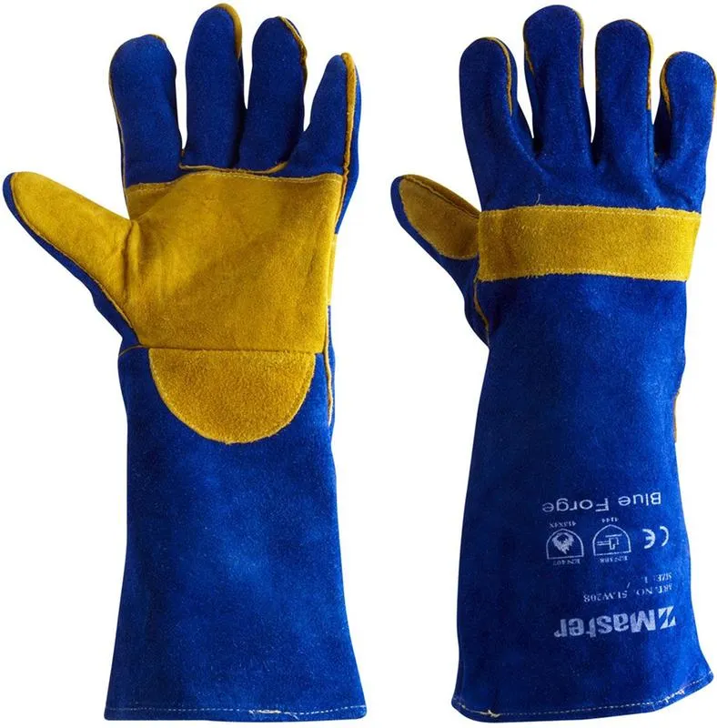 5LW208 GLOVE WELDERS MASTER BLUE FORGE LEATHER REINFORCED PALM KEVLAR STICHING 40CM