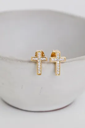 Addison Gold Rhinestone Cross Stud Earrings