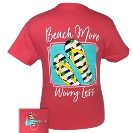 Bjaxx Lilly Paige Beach More Worry Less Flip Flops Girlie Bright T Shirt