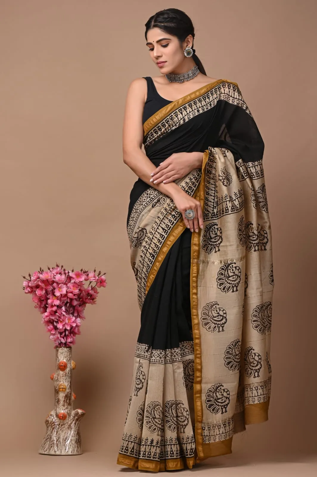 Black Chanderi Saree