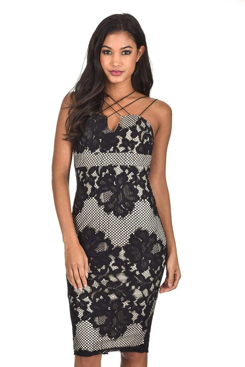 Black Crochet Strappy Midi Dress