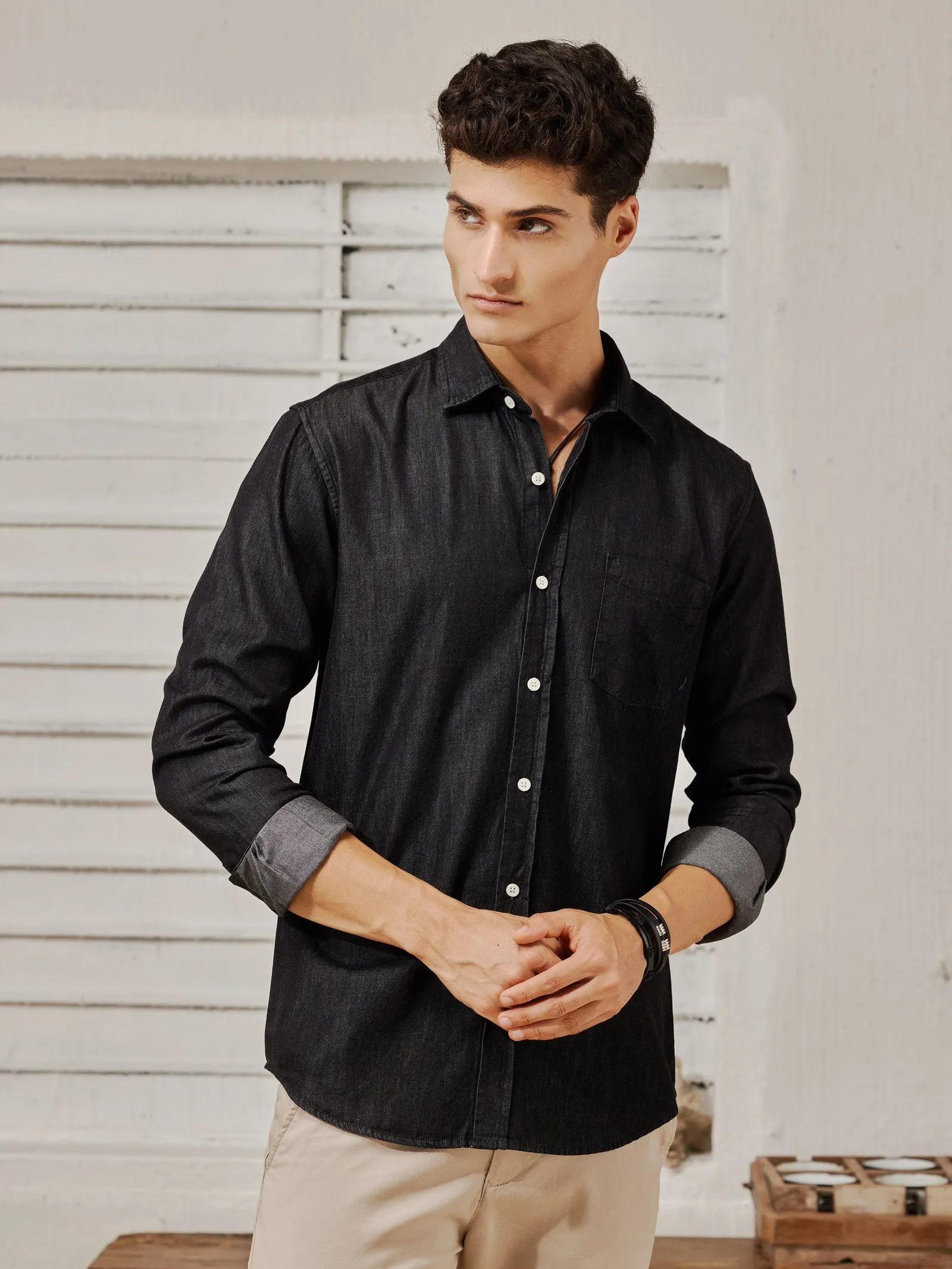 Black Silky Denim Shirt