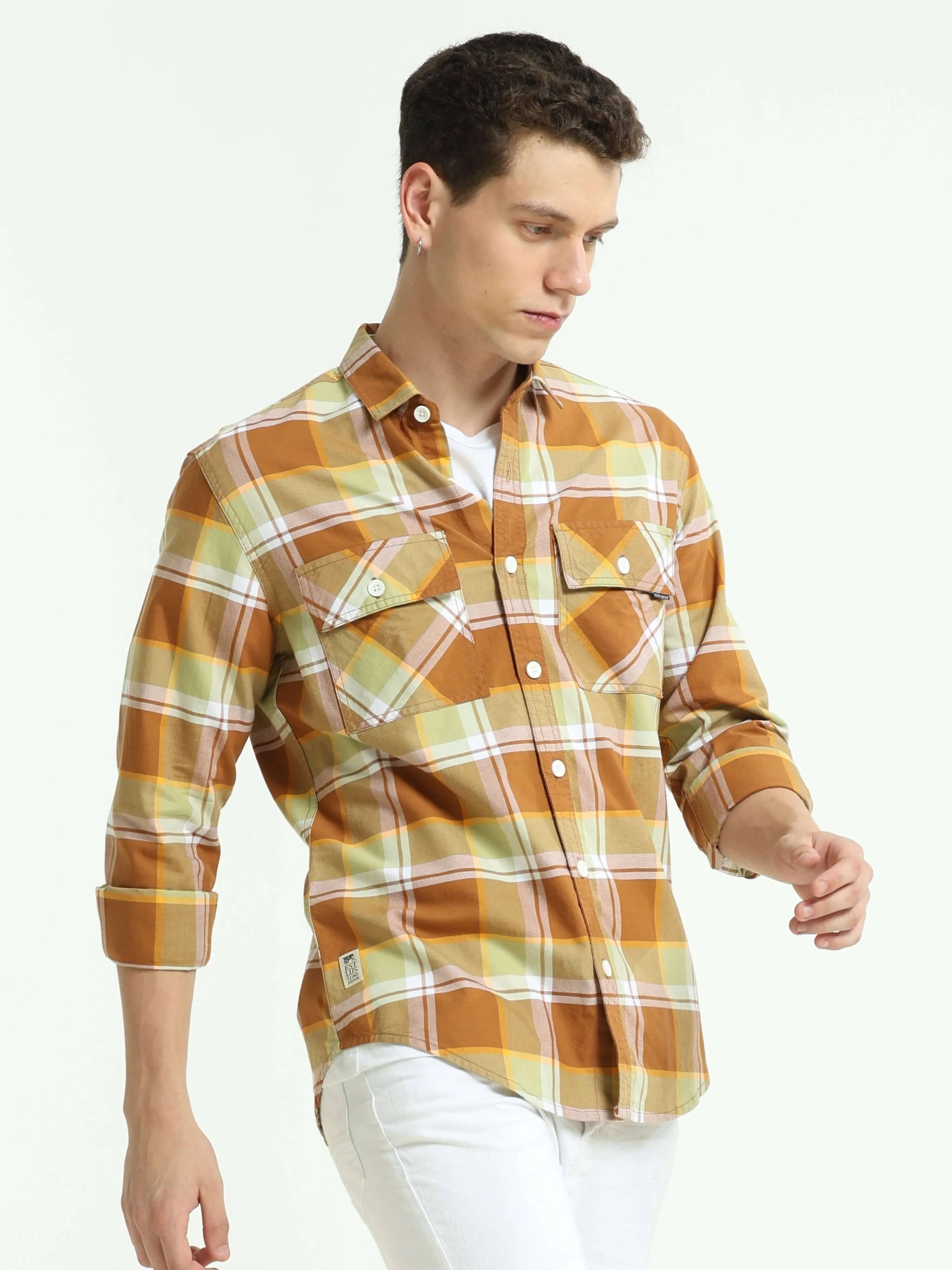 Brown off-sage casual check shirt