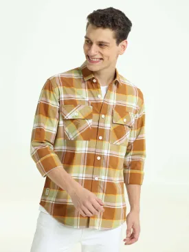 Brown off-sage casual check shirt