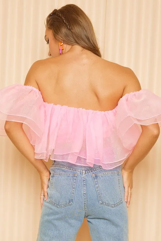 Caroline Organza Off Shoulder Ruffle (Pink)