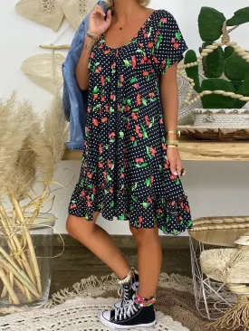 Casual Black Print Short Sleeve Dress