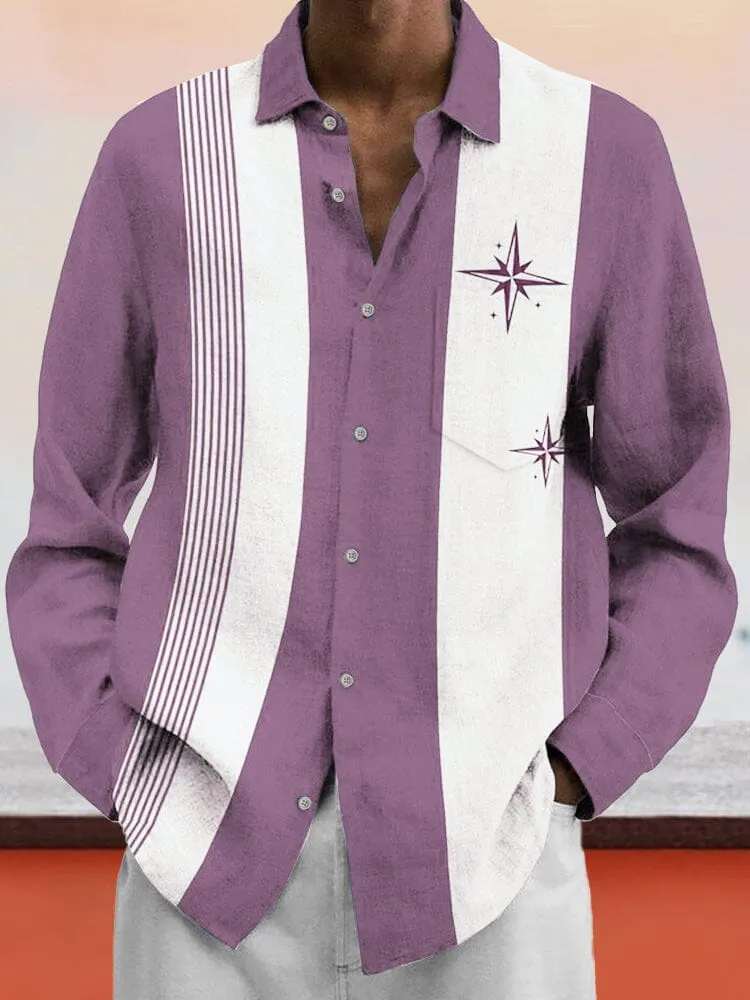 Casual Colorblock Cotton Linen Shirt