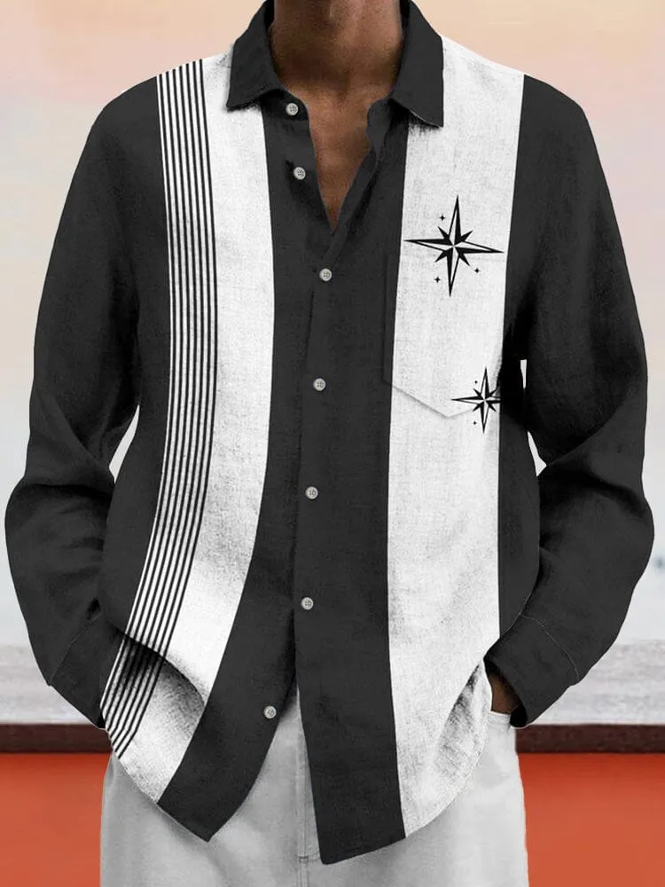 Casual Colorblock Cotton Linen Shirt