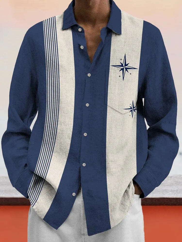 Casual Colorblock Cotton Linen Shirt