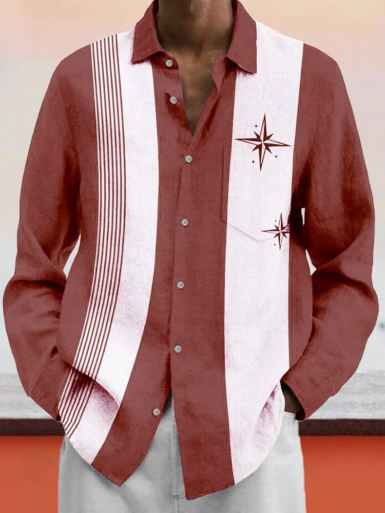 Casual Colorblock Cotton Linen Shirt