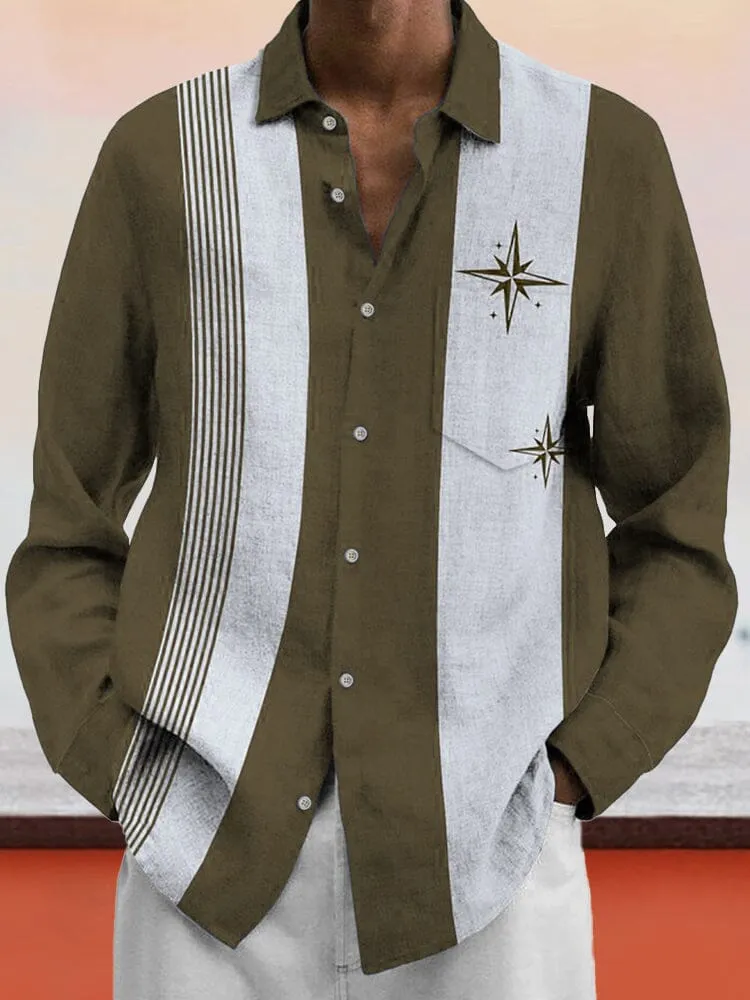 Casual Colorblock Cotton Linen Shirt