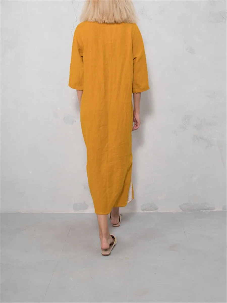 Casual Loose Soft Cotton And Linen Dress