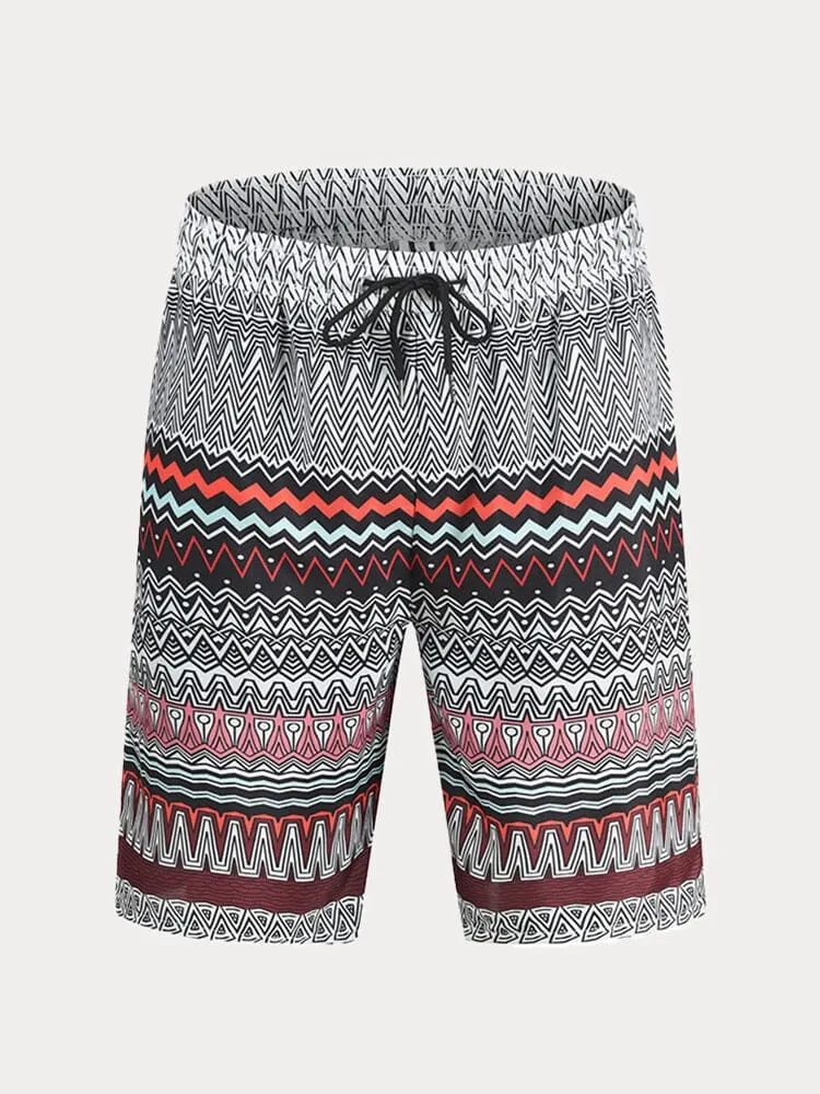 Casual Retro Print Drawstring Shorts