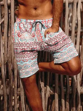 Casual Retro Print Drawstring Shorts