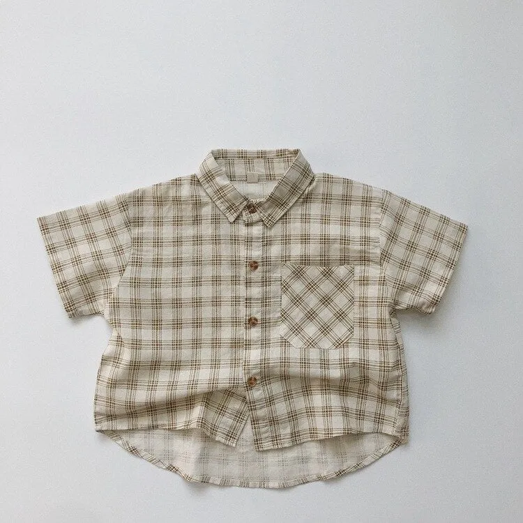 Checkered Short Sleeve Shirt and Shorts Set