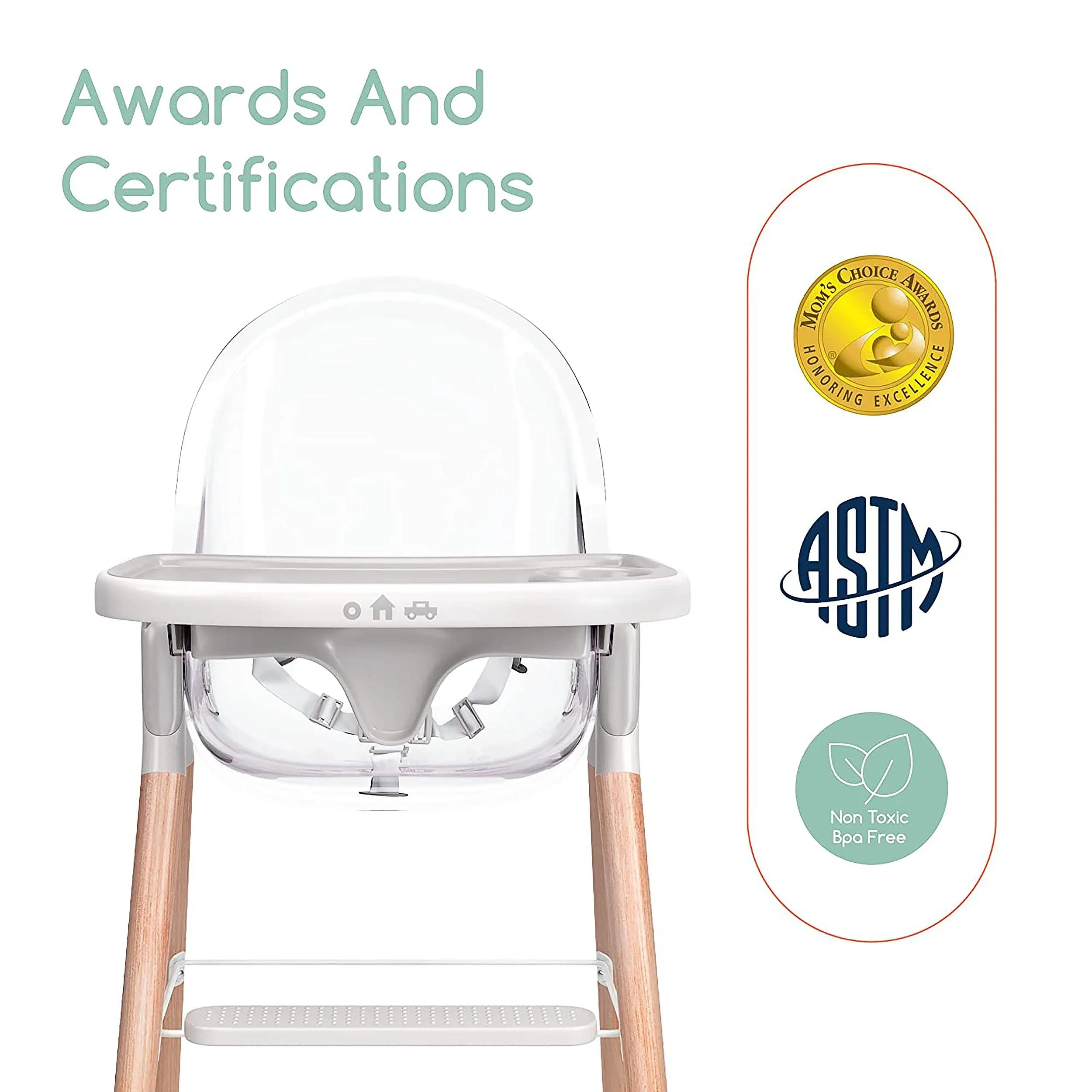 Children Of Design Non-Reclinable Classic Wooden High Chair - Clear