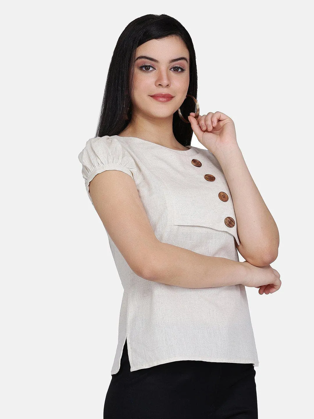 Cotton Flap Detail Top - Beige