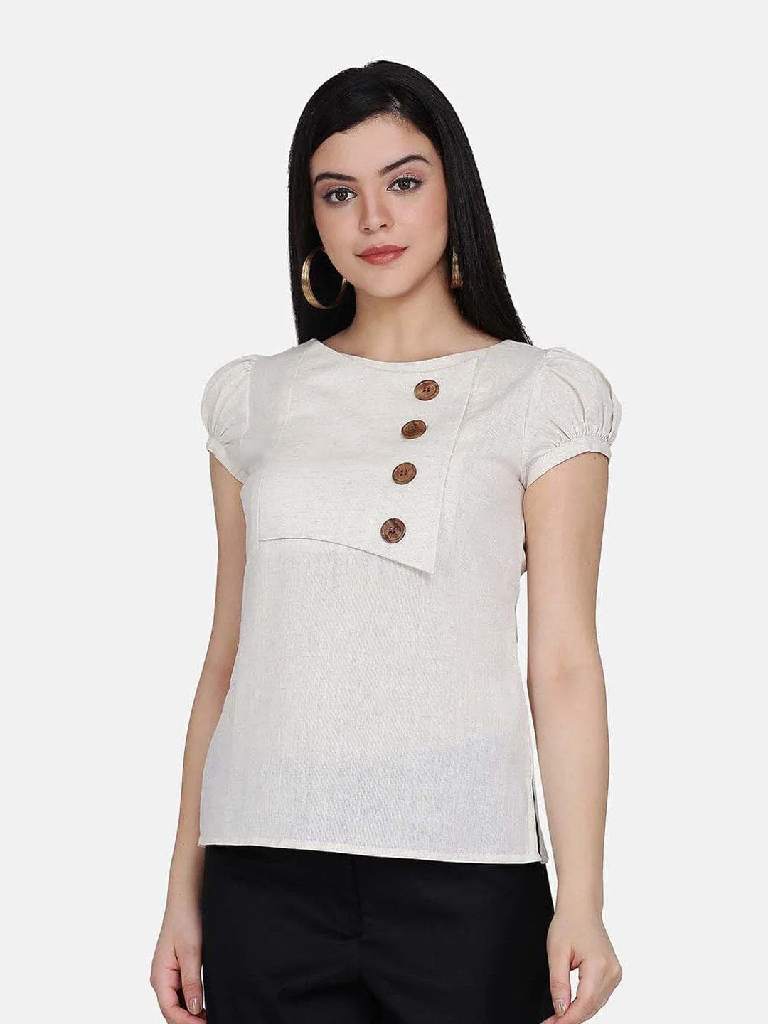 Cotton Flap Detail Top - Beige