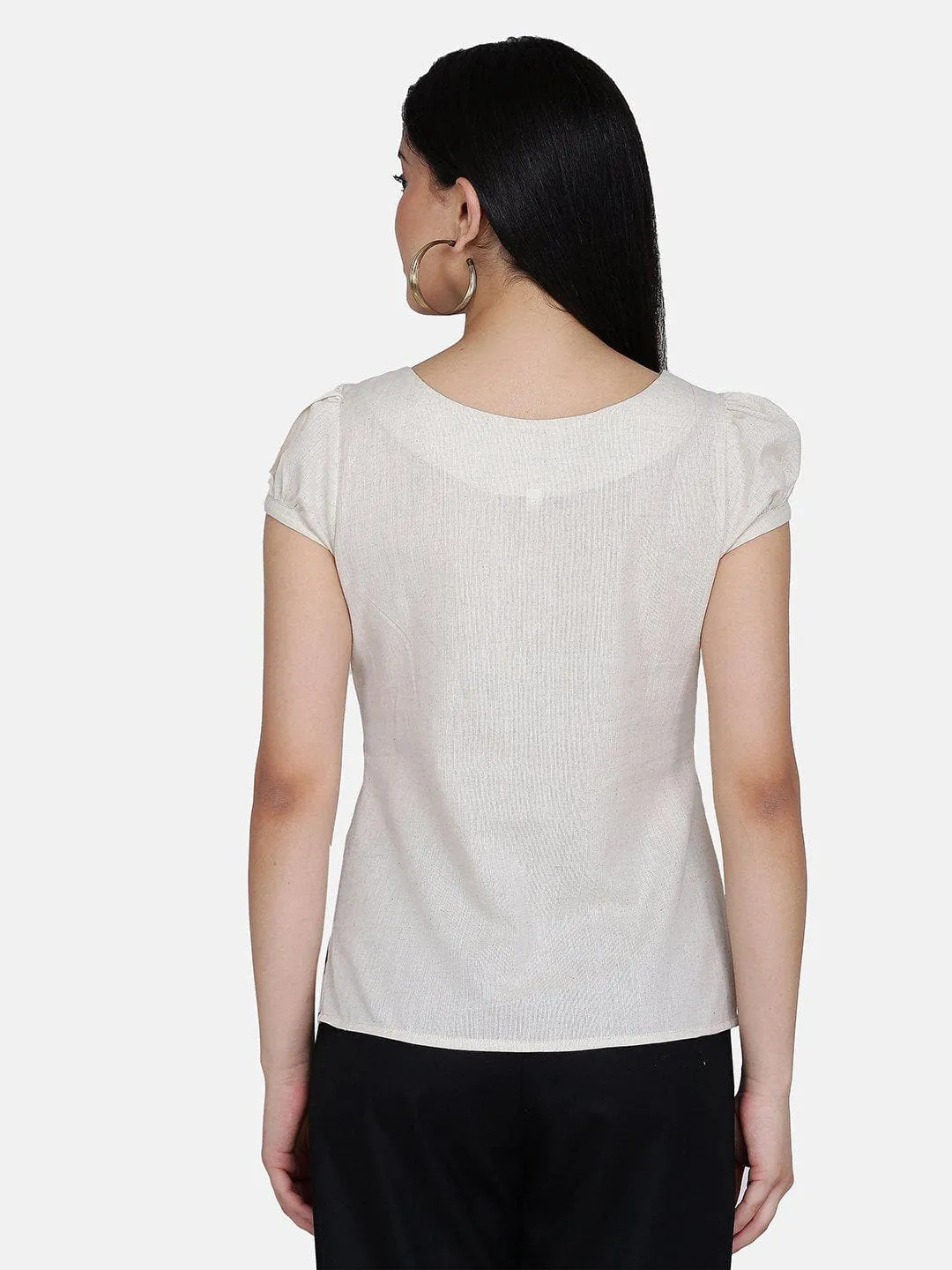 Cotton Flap Detail Top - Beige