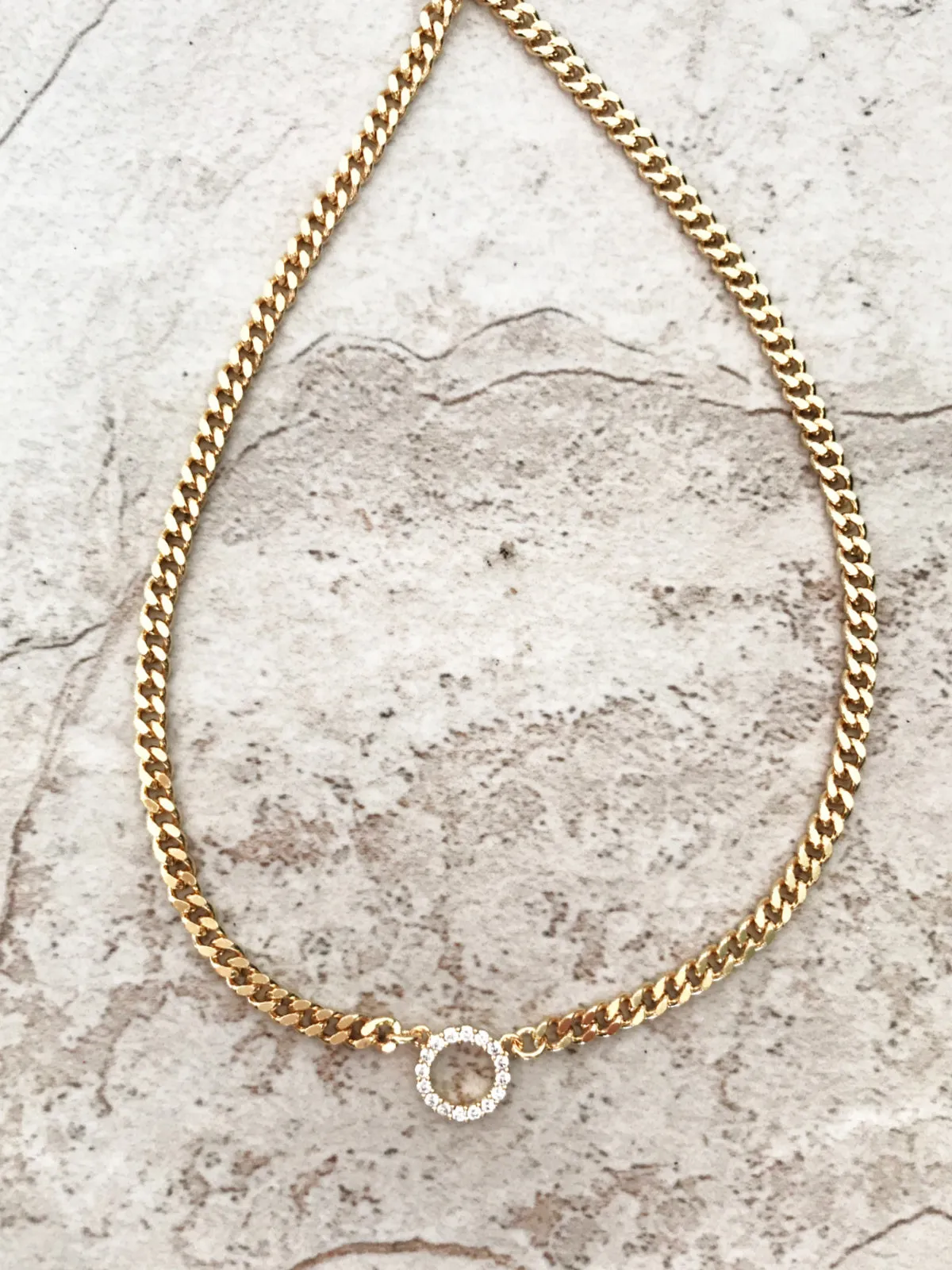 CZ Ring Cuban Chain Necklace