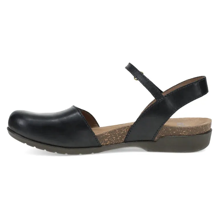 Dansko Women's Rowan Closed Toe Sandal in Black Waxy Leather