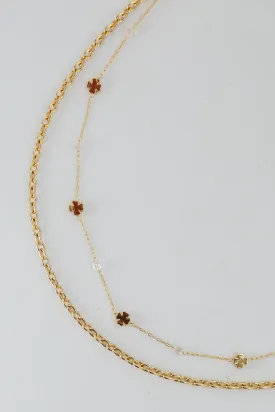 FINAL SALE - Bridget Gold Four Leaf Clover Layered Chain Necklace