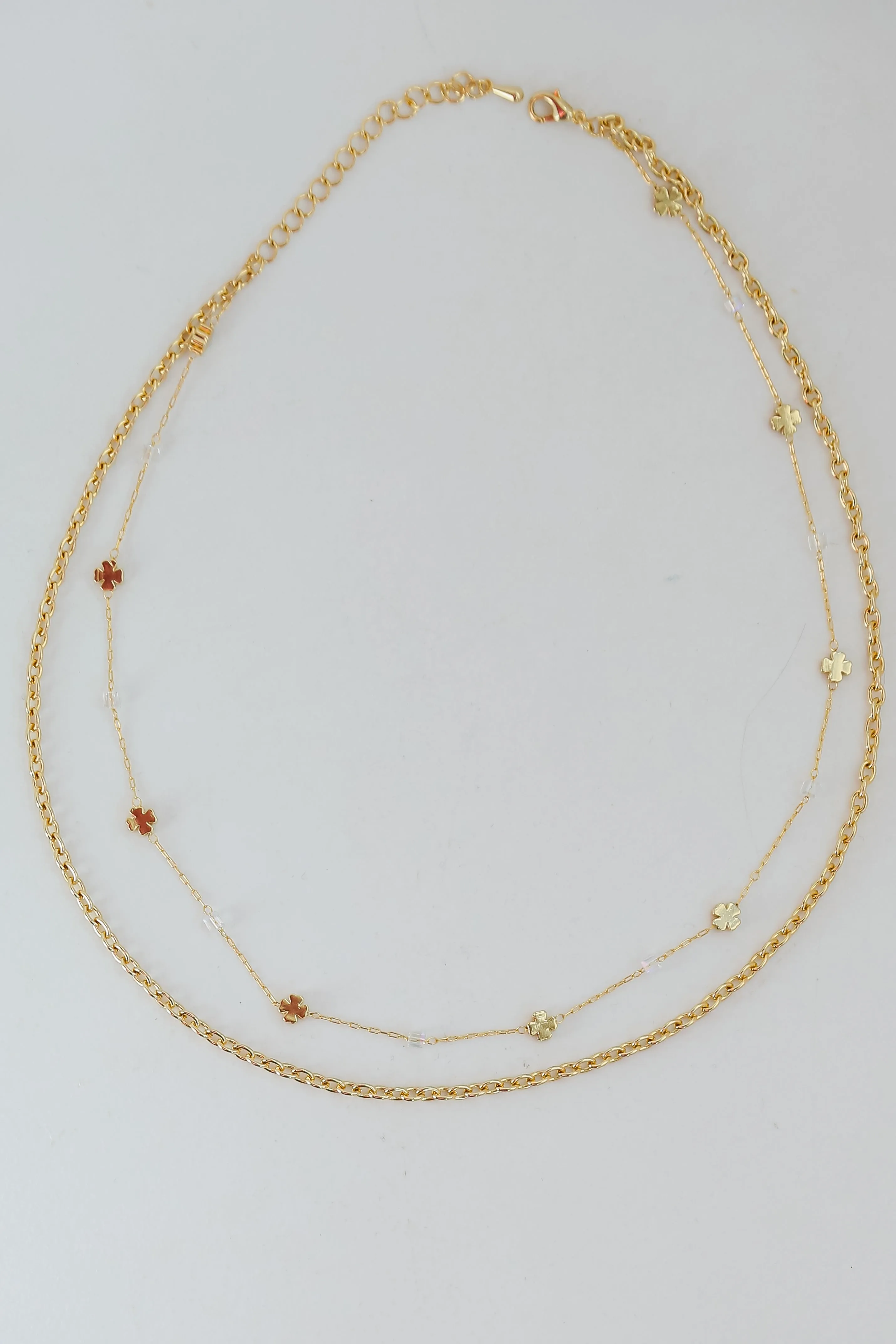 FINAL SALE - Bridget Gold Four Leaf Clover Layered Chain Necklace