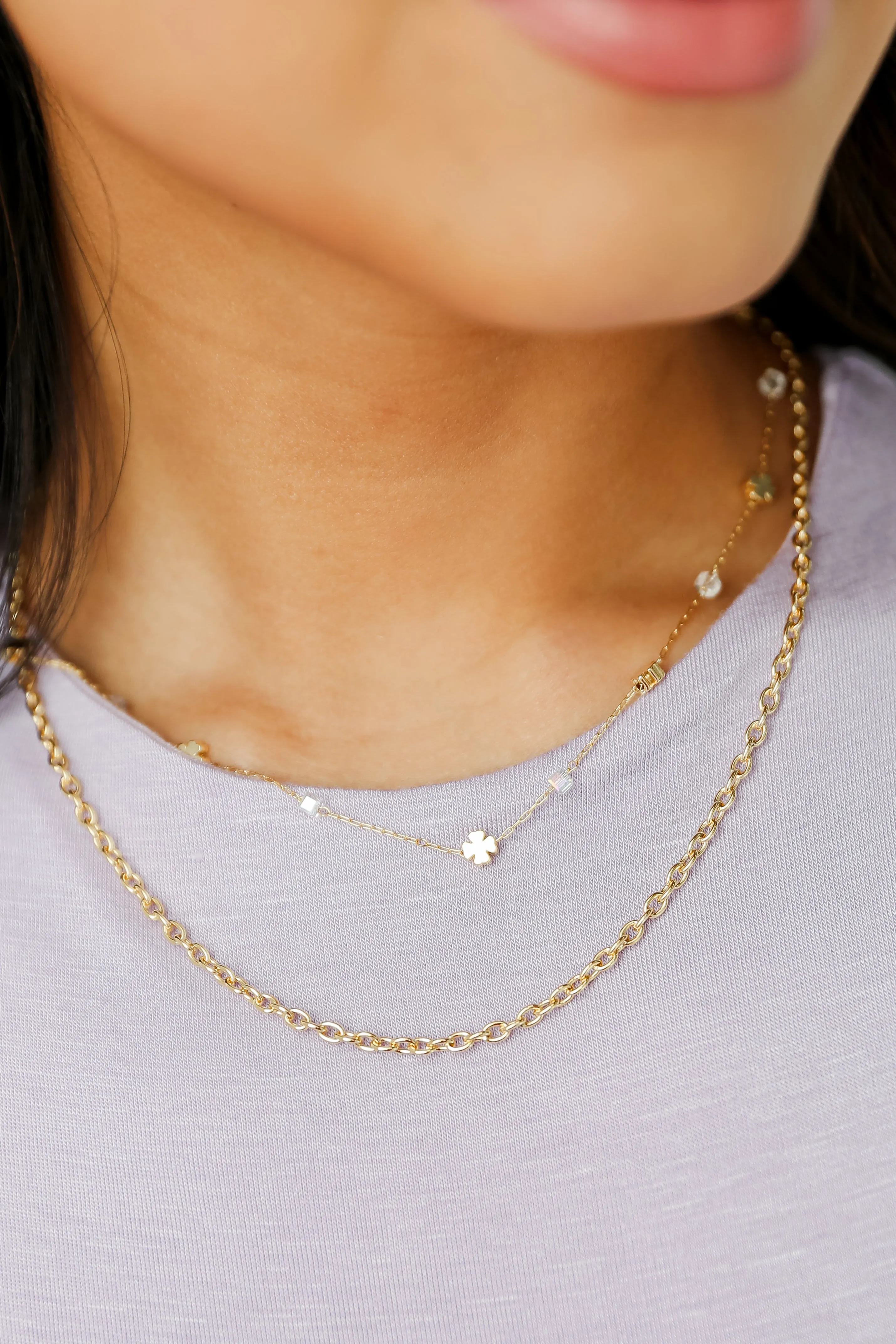 FINAL SALE - Bridget Gold Four Leaf Clover Layered Chain Necklace