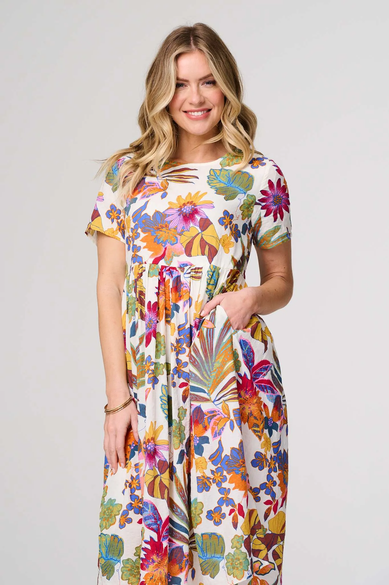 Floral Short Sleeve Relaxed Midi Dress