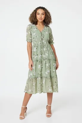 Floral Tie Front Midi Tea Dress