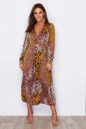 Kim Multi Animal Print Wrap Midi Dress