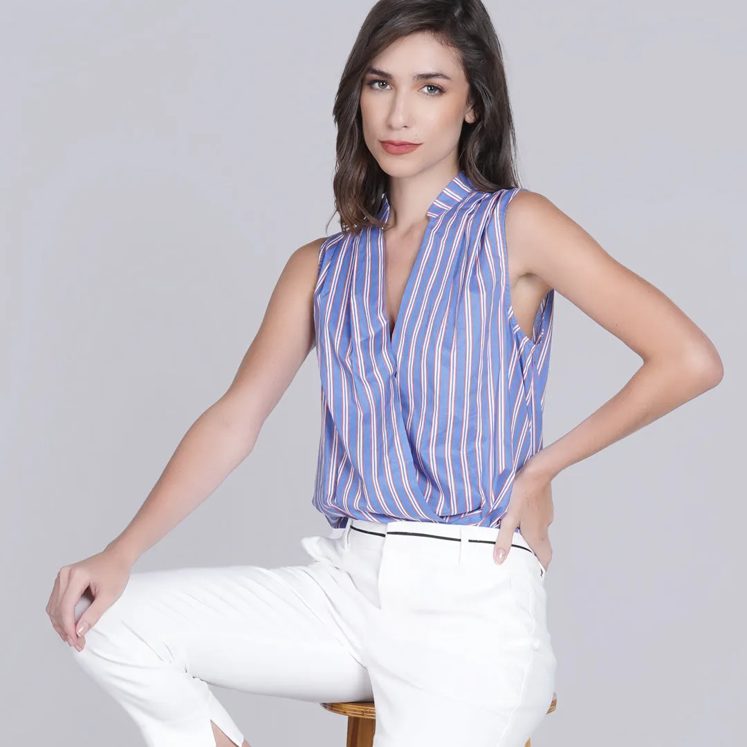 Kirah Sleeveless Stripes Overlap Top