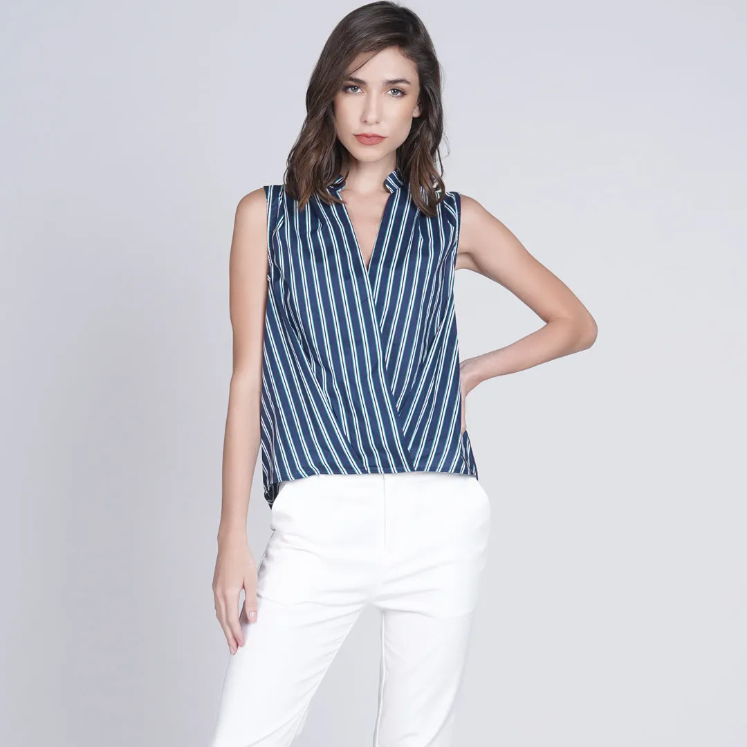 Kirah Sleeveless Stripes Overlap Top