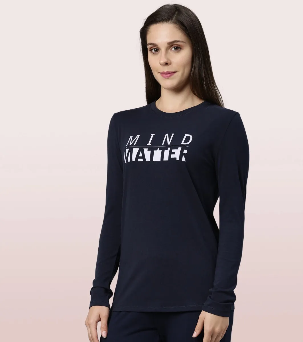 Long Sleeve Basic Crew Tee – Graphic Print | Crew Neck Basic Stretch Cotton Tee