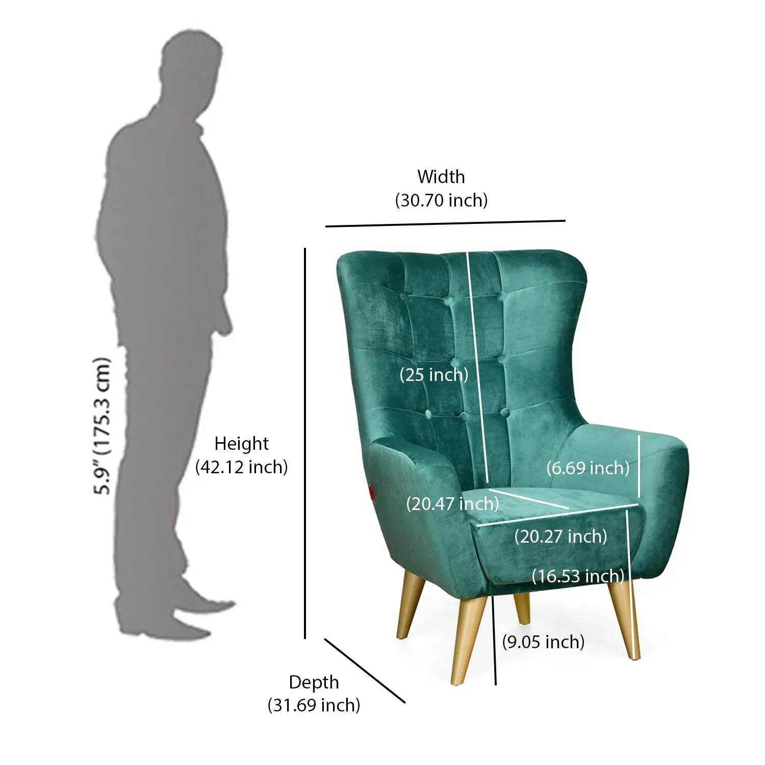 Nano Button-Tufted Wingback Chair In Green