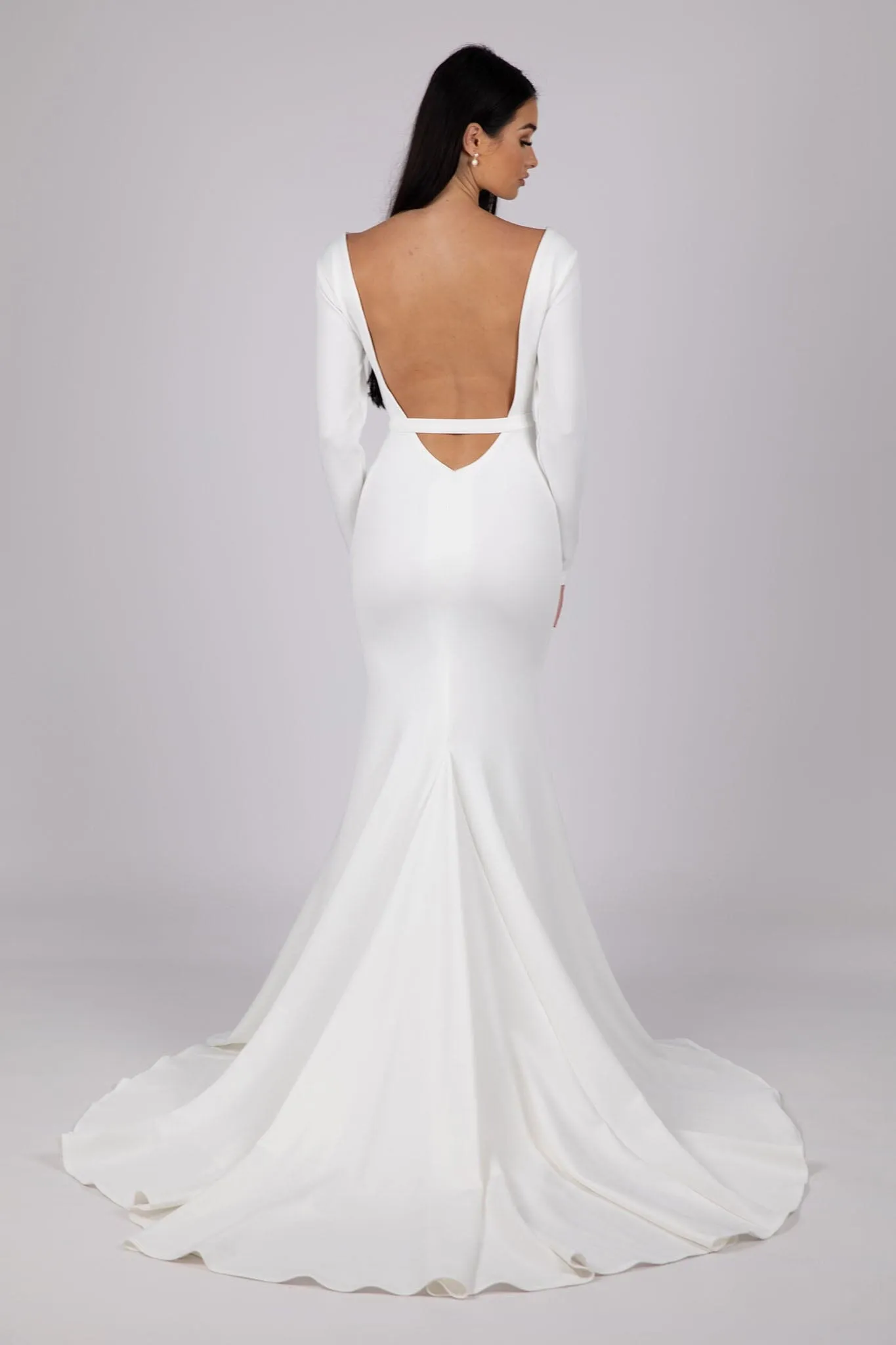 Paloma Long-Sleeve Crepe Gown - Ivory