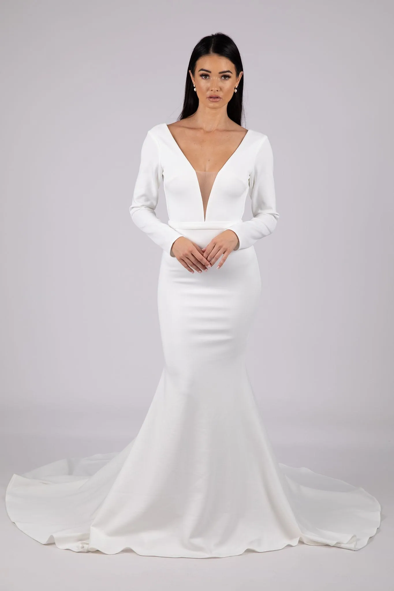 Paloma Long-Sleeve Crepe Gown - Ivory