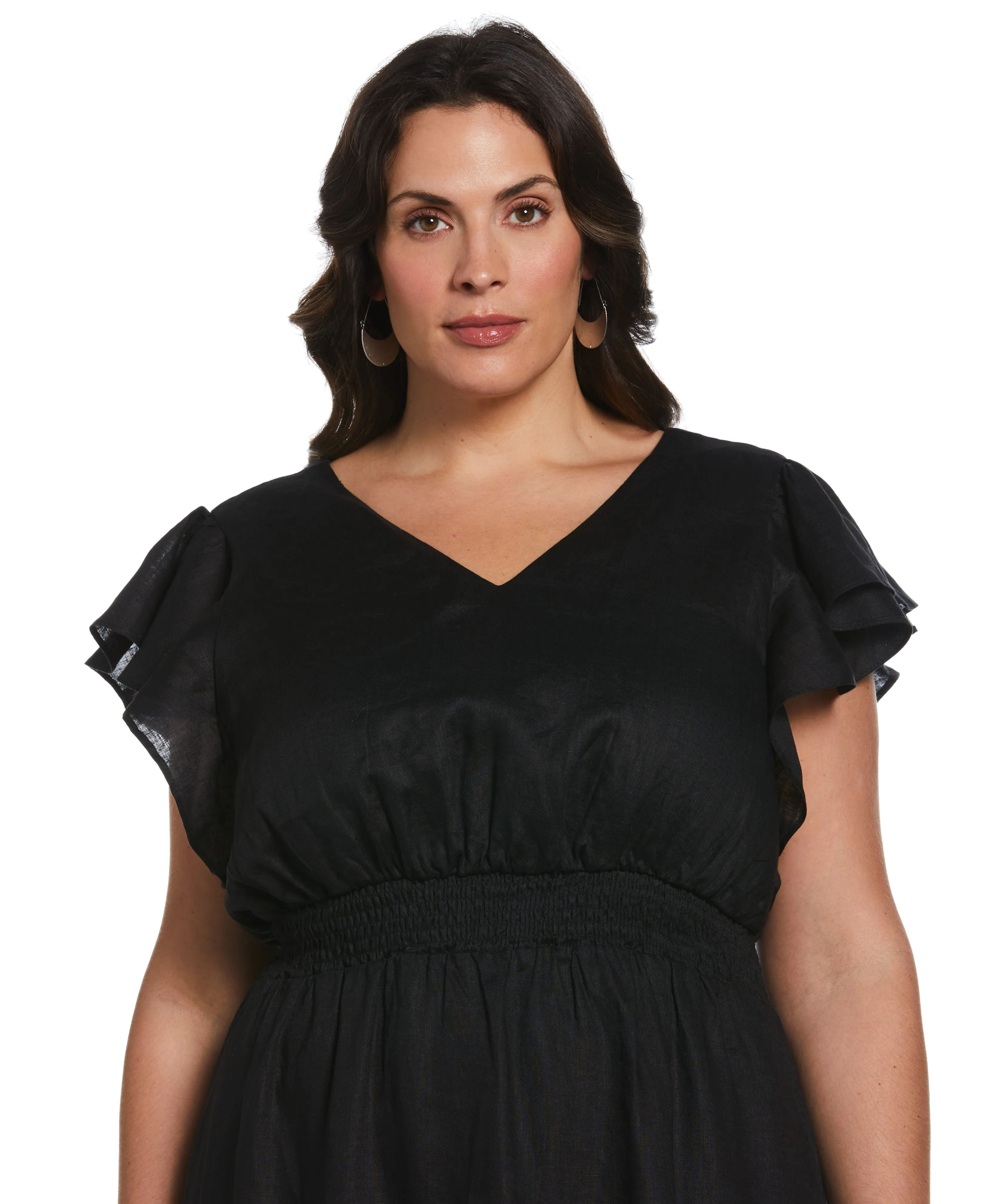 Plus Size Double V Neck Ruffle Dress