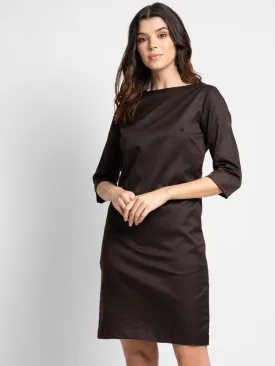 Poly Cotton Sheath Dress - Chocolate Brown