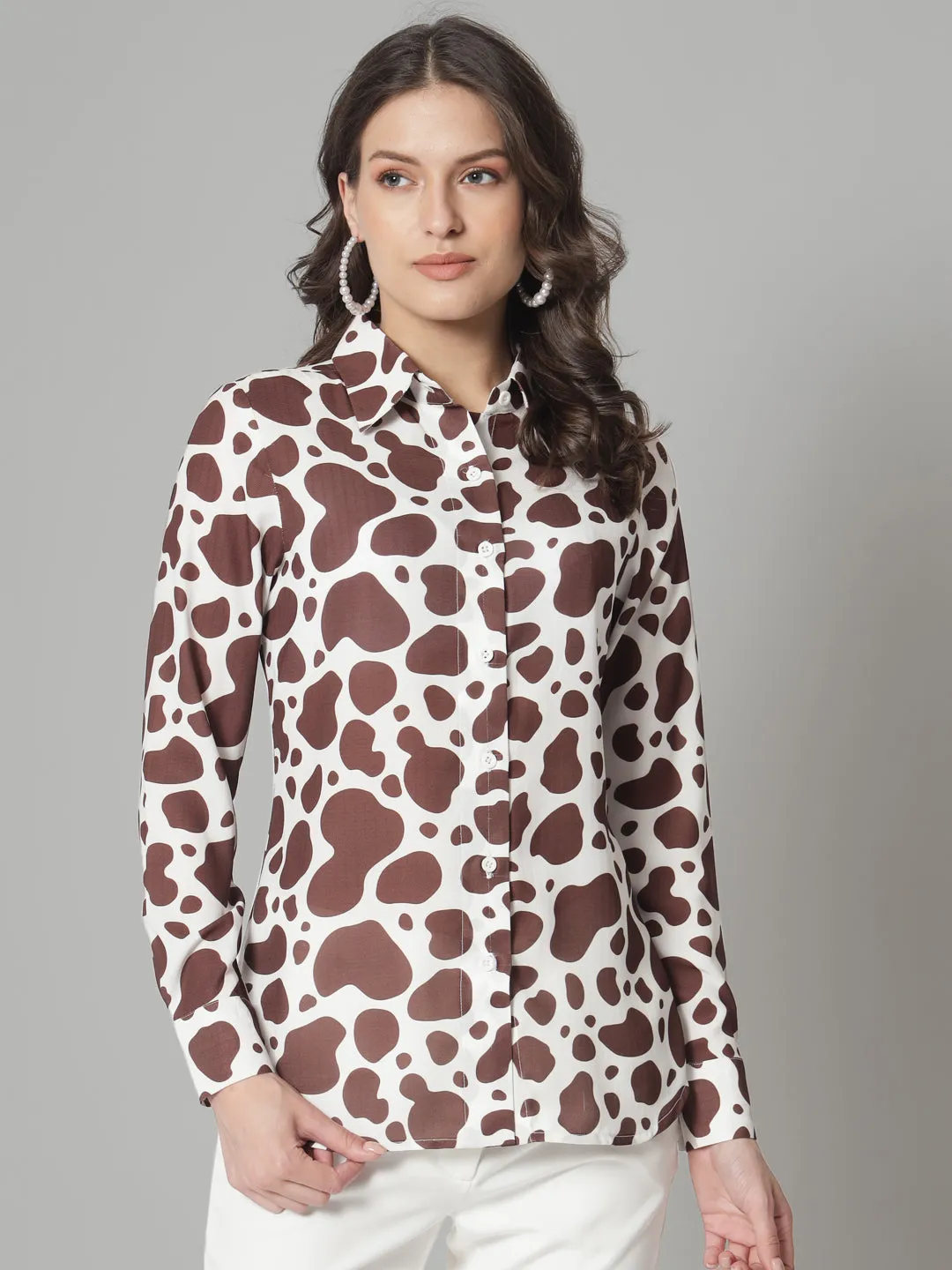 Printed Collared Shirt- Brown