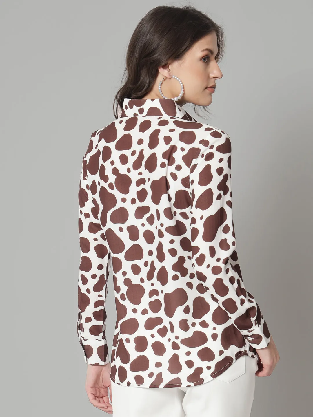 Printed Collared Shirt- Brown