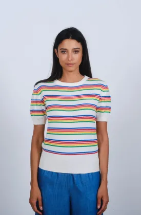 Rainbow Stripe S/S in Egret White