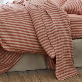 Sandstone Red Pembroke Stripe Linen Blend Flat Sheet