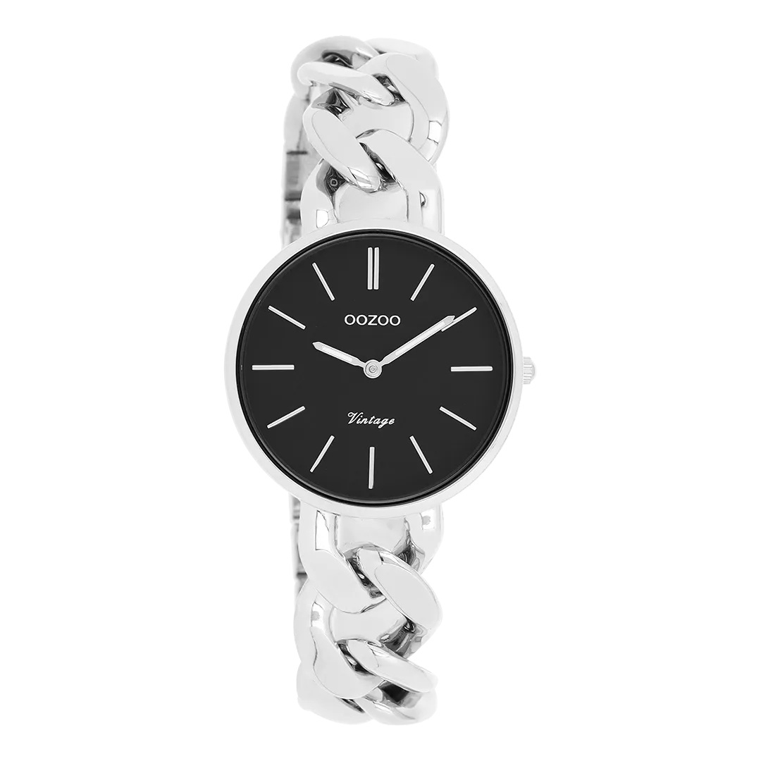 Silver coloured OOZOO watch with silver coloured chunky chain bracelet - C20356