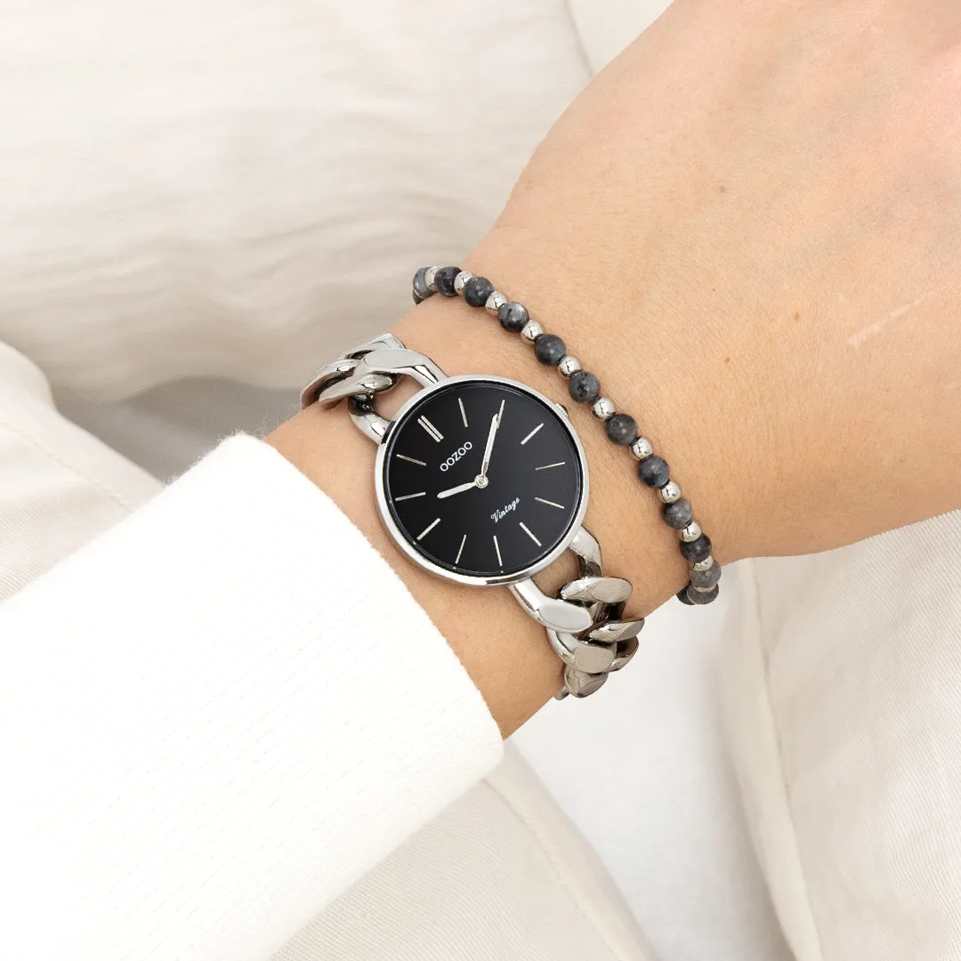 Silver coloured OOZOO watch with silver coloured chunky chain bracelet - C20356