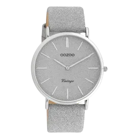 Silver coloured OOZOO watch with silver coloured leather strap - C20160