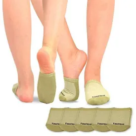 TeeHee Socks Women's Casual Bamboo Toe Topper Beige 5-Pack (12033)