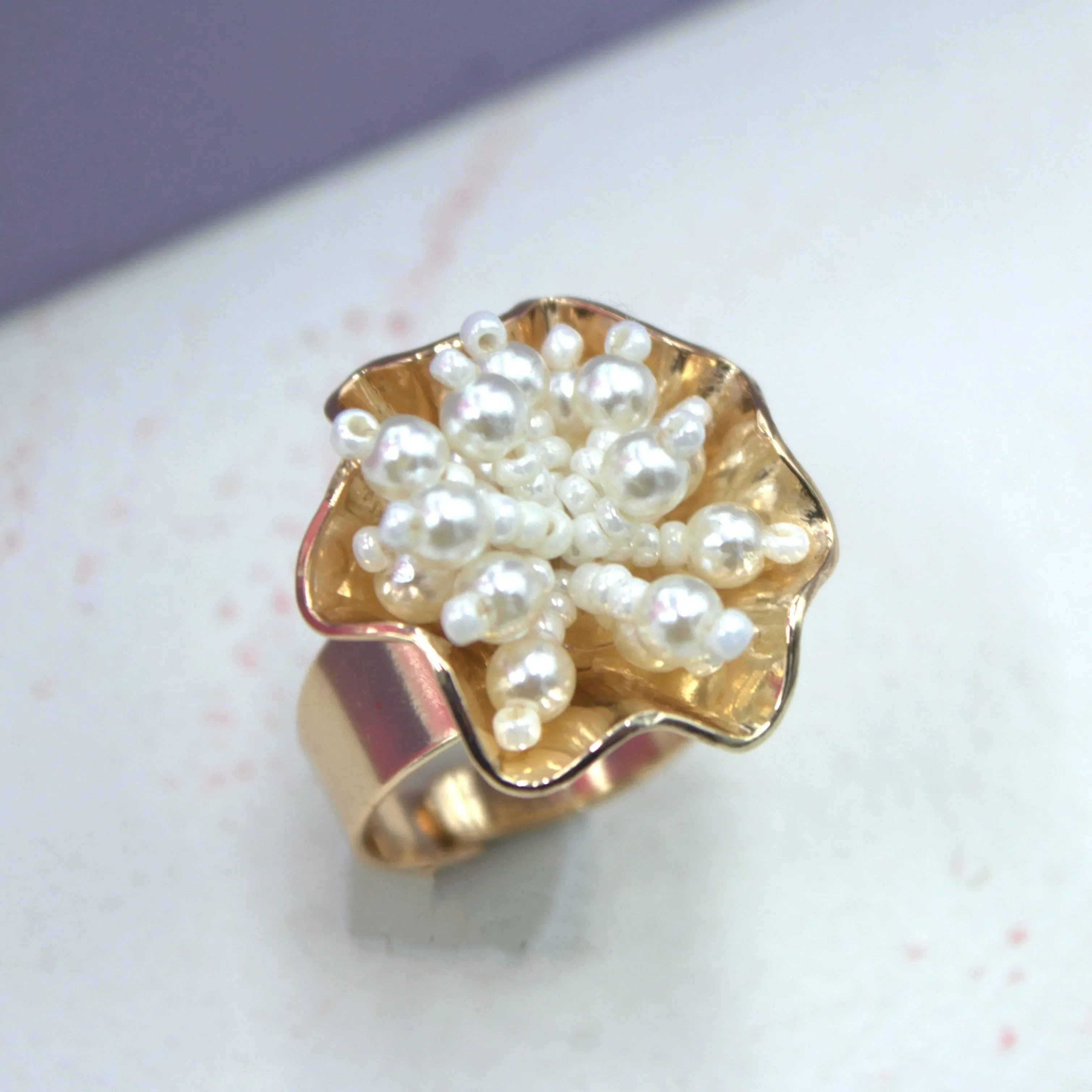 TFC Pearly Tart Gold Plated Adjustable Ring